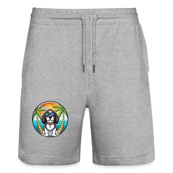 English Springer Spaniel Hunderasse Cartoon Beach - Stanley/Stella Unisex Bio Joggingshorts Trainer  - Grau meliert - Vorne - Nik (191cm) & Marisol (170cm)