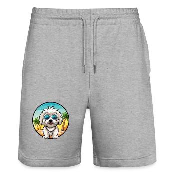 Coton De Tulear Hunderasse Cartoon Sonnenbrille Strand - Stanley/Stella Unisex Bio Joggingshorts Trainer  - Grau meliert - Vorne - Nik (191cm) & Marisol (170cm)