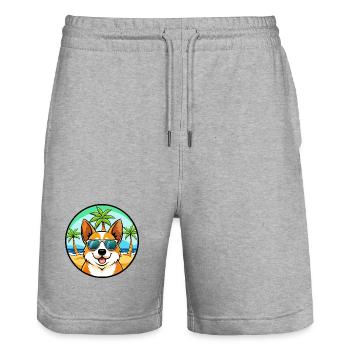 Corgi Hund Rasse Cartoon Sonnenbrille Strand - Stanley/Stella Unisex Bio Joggingshorts Trainer  - Grau meliert - Vorne - Nik (191cm) & Marisol (170cm)
