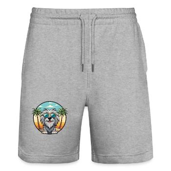 Bergamasco Chien de berger Race Dessin animé Lunettes de soleil Plage - Short de jogging bio TRAINER Stanley/Stella unisexe - gris chiné - Devant - Nik (191cm) & Marisol (170cm)