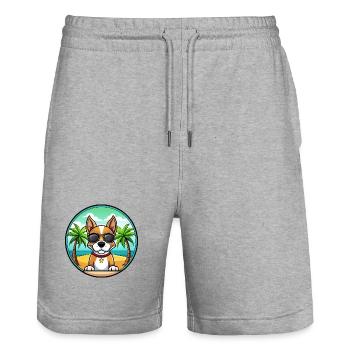 Brasilianischer Terrier Hunderasse Cartoon Sonnenbrille Strand - Stanley/Stella Unisex Bio Joggingshorts Trainer  - Grau meliert - Vorne - Nik (191cm) & Marisol (170cm)