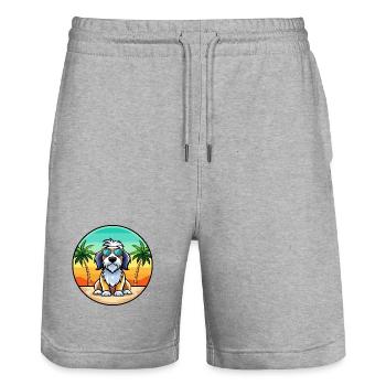 Basset Griffon Vendéen Hunderasse Cartoon Beach - Stanley/Stella Unisex Bio Joggingshorts Trainer  - Grau meliert - Vorne - Nik (191cm) & Marisol (170cm)
