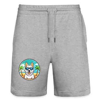 White Shepherd Dog Breed Cartoon Sunglasses Beach - Stanley/Stella Trainer Unisex Organic Jogging Shorts - heather grey - Front - Nik (191cm) & Marisol (170cm)
