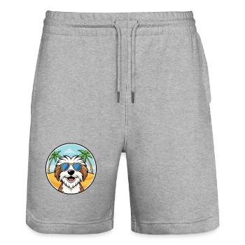 Tibet Terrier Hund Rasse Cartoon Sonnenbrille Strand - Stanley/Stella Unisex Bio Joggingshorts Trainer  - Grau meliert - Vorne - Nik (191cm) & Marisol (170cm)