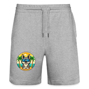 Schwedische Vallhund Hunderasse Cartoon Sonnenbrille Strand - Stanley/Stella Unisex Bio Joggingshorts Trainer  - Grau meliert - Vorne - Nik (191cm) & Marisol (170cm)