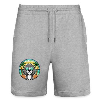 Portugiesische Wasserhundrasse Cartoon Sonnenbrille Strand - Stanley/Stella Unisex Bio Joggingshorts Trainer  - Grau meliert - Vorne - Nik (191cm) & Marisol (170cm)