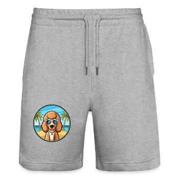 Pudel Hund Rasse Cartoon Sonnenbrille Strand - Stanley/Stella Unisex Bio Joggingshorts Trainer  - Grau meliert - Vorne - Nik (191cm) & Marisol (170cm)