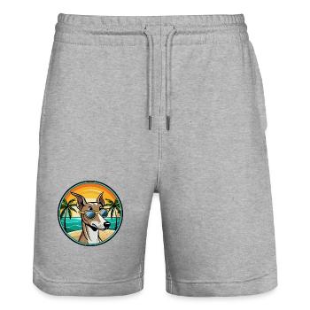 Polnischer Windhund Hund Rasse Cartoon Sonnenbrille Strand - Stanley/Stella Unisex Bio Joggingshorts Trainer  - Grau meliert - Vorne - Nik (191cm) & Marisol (170cm)