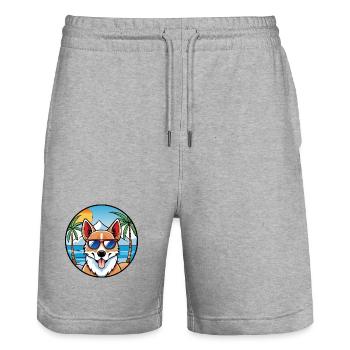 Norwegische Lundehund Hunderasse Cartoon Sonnenbrille - Stanley/Stella Unisex Bio Joggingshorts Trainer  - Grau meliert - Vorne - Nik (191cm) & Marisol (170cm)