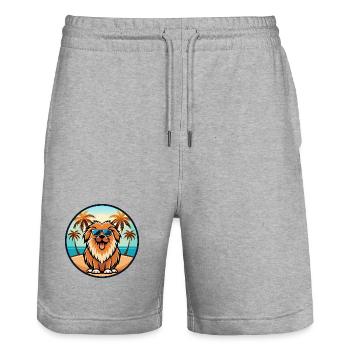 Leonberger Hunderasse Cartoon Sonnenbrille Strand - Stanley/Stella Unisex Bio Joggingshorts Trainer  - Grau meliert - Vorne - Nik (191cm) & Marisol (170cm)