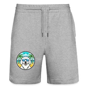 Große Pyrenäen Hunderasse Cartoon Sonnenbrille Strand - Stanley/Stella Unisex Bio Joggingshorts Trainer  - Grau meliert - Vorne - Nik (191cm) & Marisol (170cm)