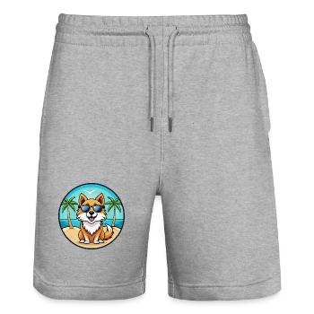 Isländischer Schäferhund Rasse Cartoon Sonnenbrille Strand - Stanley/Stella Unisex Bio Joggingshorts Trainer  - Grau meliert - Vorne - Nik (191cm) & Marisol (170cm)