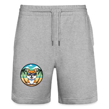 Hokkaido Dog Breed Cartoon Sunglasses Beach - Stanley/Stella Trainer Unisex Organic Jogging Shorts - heather grey - Front - Nik (191cm) & Marisol (170cm)
