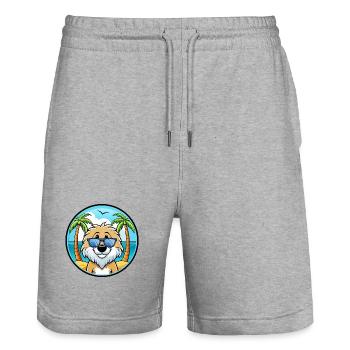 Friesische Wasserhundrasse Cartoon Sonnenbrille Strand - Stanley/Stella Unisex Bio Joggingshorts Trainer  - Grau meliert - Vorne - Nik (191cm) & Marisol (170cm)