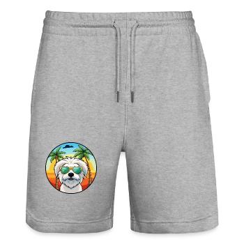 Coton De Tulear Hunderasse Cartoon Sonnenbrille Strand - Stanley/Stella Unisex Bio Joggingshorts Trainer  - Grau meliert - Vorne - Nik (191cm) & Marisol (170cm)