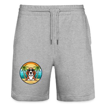 Basset Artesien Normand Hunderasse Cartoon Beach - Stanley/Stella Unisex Bio Joggingshorts Trainer  - Grau meliert - Vorne - Nik (191cm) & Marisol (170cm)