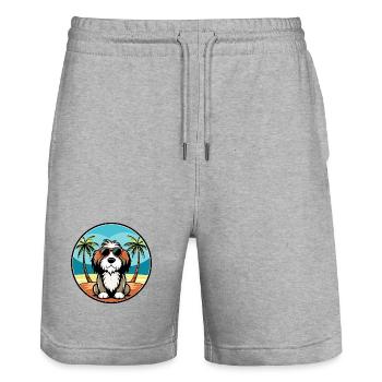 Basset Griffon Vendéen Hunderasse Cartoon Beach - Stanley/Stella Unisex Bio Joggingshorts Trainer  - Grau meliert - Vorne - Nik (191cm) & Marisol (170cm)