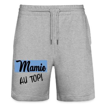 OMA. MUTTERTAG. ALLES GUTE ZUM GEBURTSTAG OMA. ICH LIEBE DICH - Stanley/Stella Unisex Bio Joggingshorts Trainer  - Grau meliert - Vorne - Nik (191cm) & Marisol (170cm)