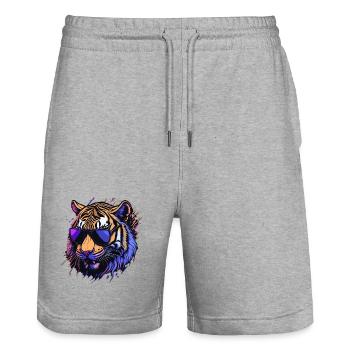 Retro cool tiger head - Stanley/Stella Trainer Unisex Organic Jogging Shorts - heather grey - Front - Nik (191cm) & Marisol (170cm)