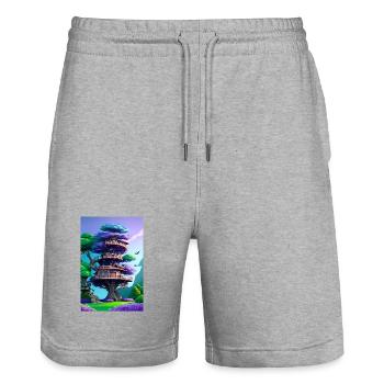 Treehouse Purple - Stanley/Stella Unisex Bio Joggingshorts Trainer  - Grau meliert - Vorne - Nik (191cm) & Marisol (170cm)