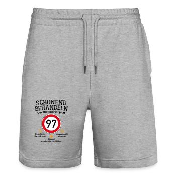 97. Geburtstag Schonend Behandeln Oldtimer Ist 97 - Stanley/Stella Unisex Bio Joggingshorts Trainer  - Grau meliert - Vorne - Nik (191cm) & Marisol (170cm)