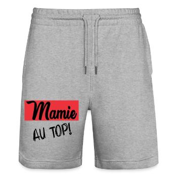MAMIE. GRAND-MERE. FÊTE DES MÈRES - Short de jogging bio TRAINER Stanley/Stella unisexe - gris chiné - Devant - Nik (191cm) & Marisol (170cm)