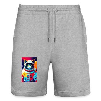 Astronauten-Katze - Stanley/Stella Unisex Bio Joggingshorts Trainer  - Grau meliert - Vorne - Nik (191cm) & Marisol (170cm)