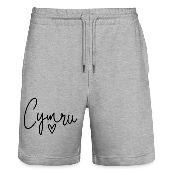 Cymru Calon Wales Herz - Stanley/Stella Unisex Bio Joggingshorts Trainer  - Grau meliert - Vorne - Nik (191cm) & Marisol (170cm)