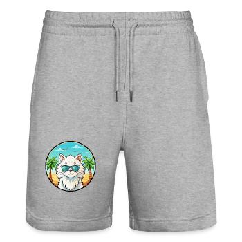 Weiße Langhaarkatze Persische Katze Rasse Cartoon Strand - Stanley/Stella Unisex Bio Joggingshorts Trainer  - Grau meliert - Vorne - Nik (191cm) & Marisol (170cm)