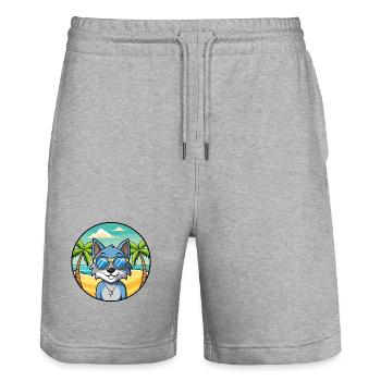 Russische blaue Katzenrasse Cartoon Sonnenbrille Strand - Stanley/Stella Unisex Bio Joggingshorts Trainer  - Grau meliert - Vorne - Nik (191cm) & Marisol (170cm)