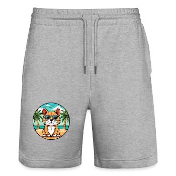 Lunettes de soleil de dessin animé de race de chat à poil long allemand plage - Short de jogging bio TRAINER Stanley/Stella unisexe - gris chiné - Devant - Nik (191cm) & Marisol (170cm)