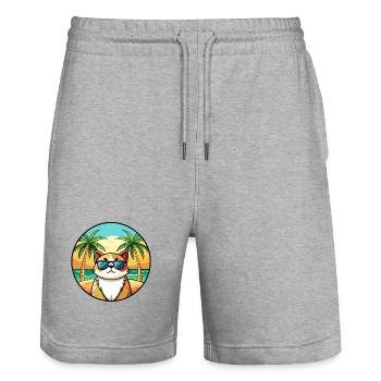 Exotische Kurzhaarkatze Rasse Cartoon Sonnenbrille Strand - Stanley/Stella Unisex Bio Joggingshorts Trainer  - Grau meliert - Vorne - Nik (191cm) & Marisol (170cm)