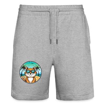 California Spangled Cat Breed Cartoon Sunglasses - Stanley/Stella Trainer Unisex Organic Jogging Shorts - heather grey - Front - Nik (191cm) & Marisol (170cm)