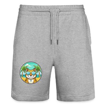 Brasilianisch Kurzhaar Katzenrasse Cartoon Sonnenbrille - Stanley/Stella Unisex Bio Joggingshorts Trainer  - Grau meliert - Vorne - Nik (191cm) & Marisol (170cm)
