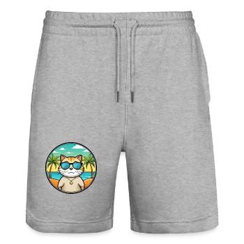 Britisch Kurzhaar Katzenrasse Cartoon Sonnenbrille Strand - Stanley/Stella Unisex Bio Joggingshorts Trainer  - Grau meliert - Vorne - Nik (191cm) & Marisol (170cm)
