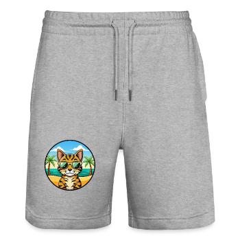 Bengalische Katzenrasse Cartoon Sonnenbrille Strand - Stanley/Stella Unisex Bio Joggingshorts Trainer  - Grau meliert - Vorne - Nik (191cm) & Marisol (170cm)