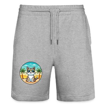 American Wirehair Cat Breed Cartoon Sunglass Beach - Stanley/Stella Trainer Unisex Organic Jogging Shorts - heather grey - Front - Nik (191cm) & Marisol (170cm)