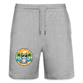 Amerikanische Kurzhaarkatze Rasse Cartoon Sonnenbrille - Stanley/Stella Unisex Bio Joggingshorts Trainer  - Grau meliert - Vorne - Nik (191cm) & Marisol (170cm)