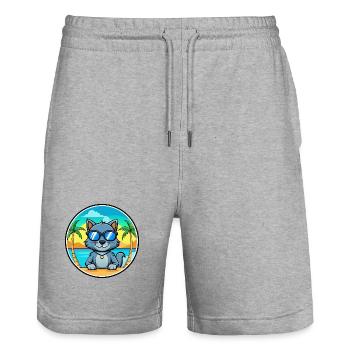 Russische blaue Katzenrasse Cartoon Sonnenbrille Strand - Stanley/Stella Unisex Bio Joggingshorts Trainer  - Grau meliert - Vorne - Nik (191cm) & Marisol (170cm)