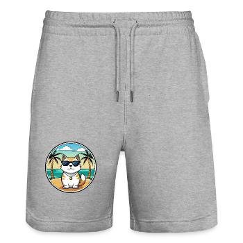 Japanische Bobtail Katzenrasse Cartoon Sonnenbrille Strand - Stanley/Stella Unisex Bio Joggingshorts Trainer  - Grau meliert - Vorne - Nik (191cm) & Marisol (170cm)