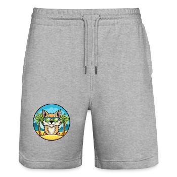 Lunettes de soleil de dessin animé de race de chat à poil long allemand plage - Short de jogging bio TRAINER Stanley/Stella unisexe - gris chiné - Devant - Nik (191cm) & Marisol (170cm)