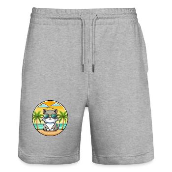 Britisch Kurzhaar Katzenrasse Cartoon Sonnenbrille Strand - Stanley/Stella Unisex Bio Joggingshorts Trainer  - Grau meliert - Vorne - Nik (191cm) & Marisol (170cm)