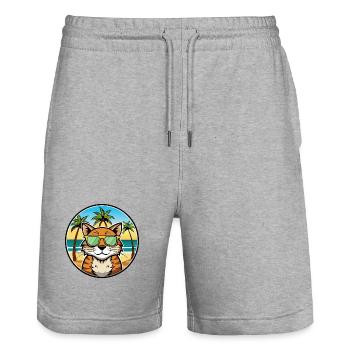 California Spangled Cat Breed Cartoon Sunglasses - Stanley/Stella Trainer Unisex Organic Jogging Shorts - heather grey - Front - Nik (191cm) & Marisol (170cm)