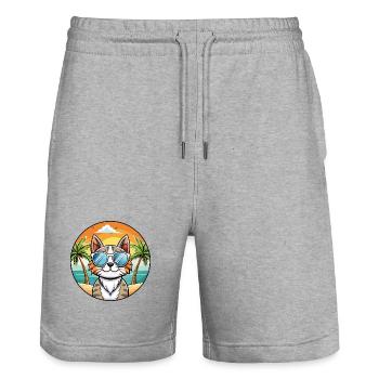 American Curl Katzenrasse Cartoon Sonnenbrille Strand - Stanley/Stella Unisex Bio Joggingshorts Trainer  - Grau meliert - Vorne - Nik (191cm) & Marisol (170cm)