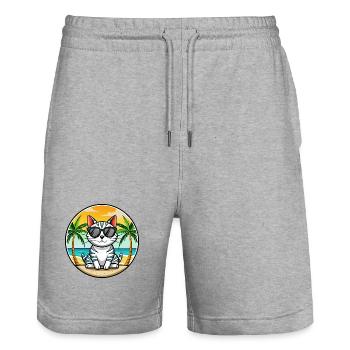 Amerikanische Kurzhaarkatze Rasse Cartoon Sonnenbrille - Stanley/Stella Unisex Bio Joggingshorts Trainer  - Grau meliert - Vorne - Nik (191cm) & Marisol (170cm)