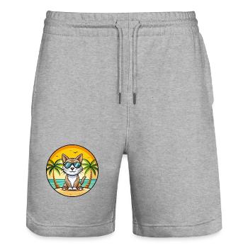 Amerikanische Bobtail Katzenrasse Cartoon Sonnenbrille Strand - Stanley/Stella Unisex Bio Joggingshorts Trainer  - Grau meliert - Vorne - Nik (191cm) & Marisol (170cm)