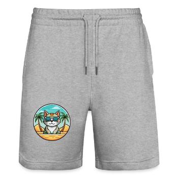 Amerikanische Drahthaarkatze Rasse Karikatur Sonnenbrille Strand - Stanley/Stella Unisex Bio Joggingshorts Trainer  - Grau meliert - Vorne - Nik (191cm) & Marisol (170cm)