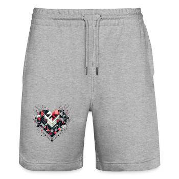 Geometrisches Herz - Stanley/Stella Unisex Bio Joggingshorts Trainer  - Grau meliert - Vorne - Nik (191cm) & Marisol (170cm)