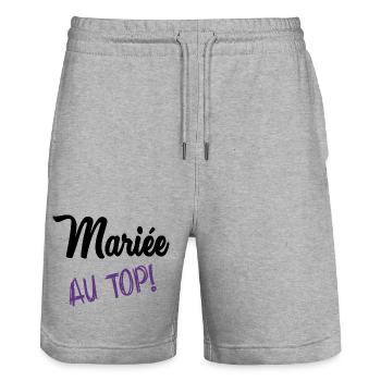 ZUKÜNFTIGE BRAUT. Junggesellinnenabschied. HOCHZEIT - Stanley/Stella Unisex Bio Joggingshorts Trainer  - Grau meliert - Vorne - Nik (191cm) & Marisol (170cm)