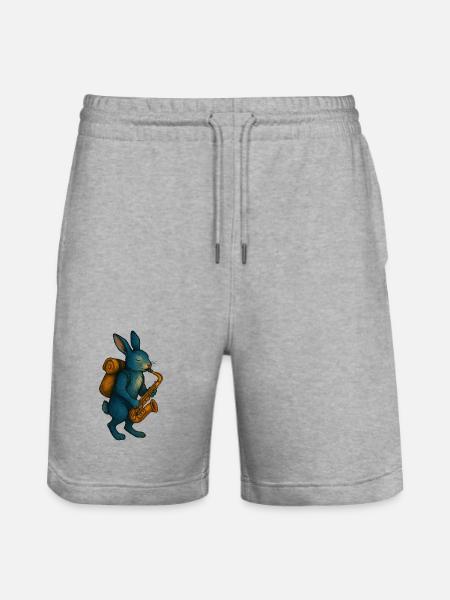 Lapin Bleu avec Saxophone - Short de jogging bio TRAINER Stanley/Stella unisexe - gris chiné